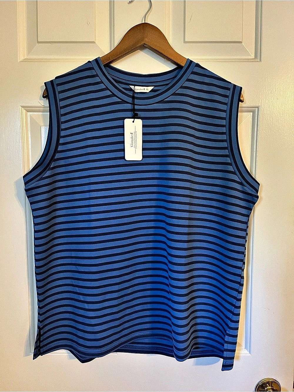 Glamaker Striped Tank Top Blue & Black XL NWT